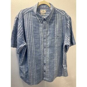 Weatherproof Vintage Mens Linen Short Sleeve Shirt XXL Blue White Stripe
